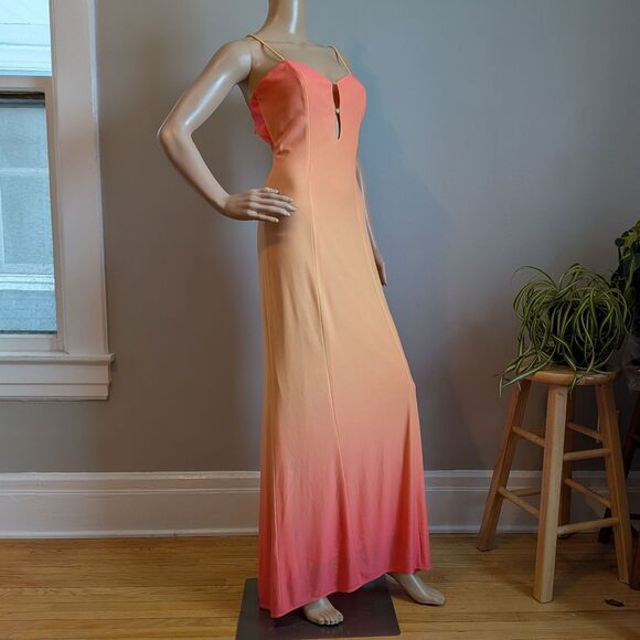 Vintage Y2K Zum Zum Prom Gown Maxi Dress Orange Ombre Rhinestone Size 3 - Picture 3 of 13